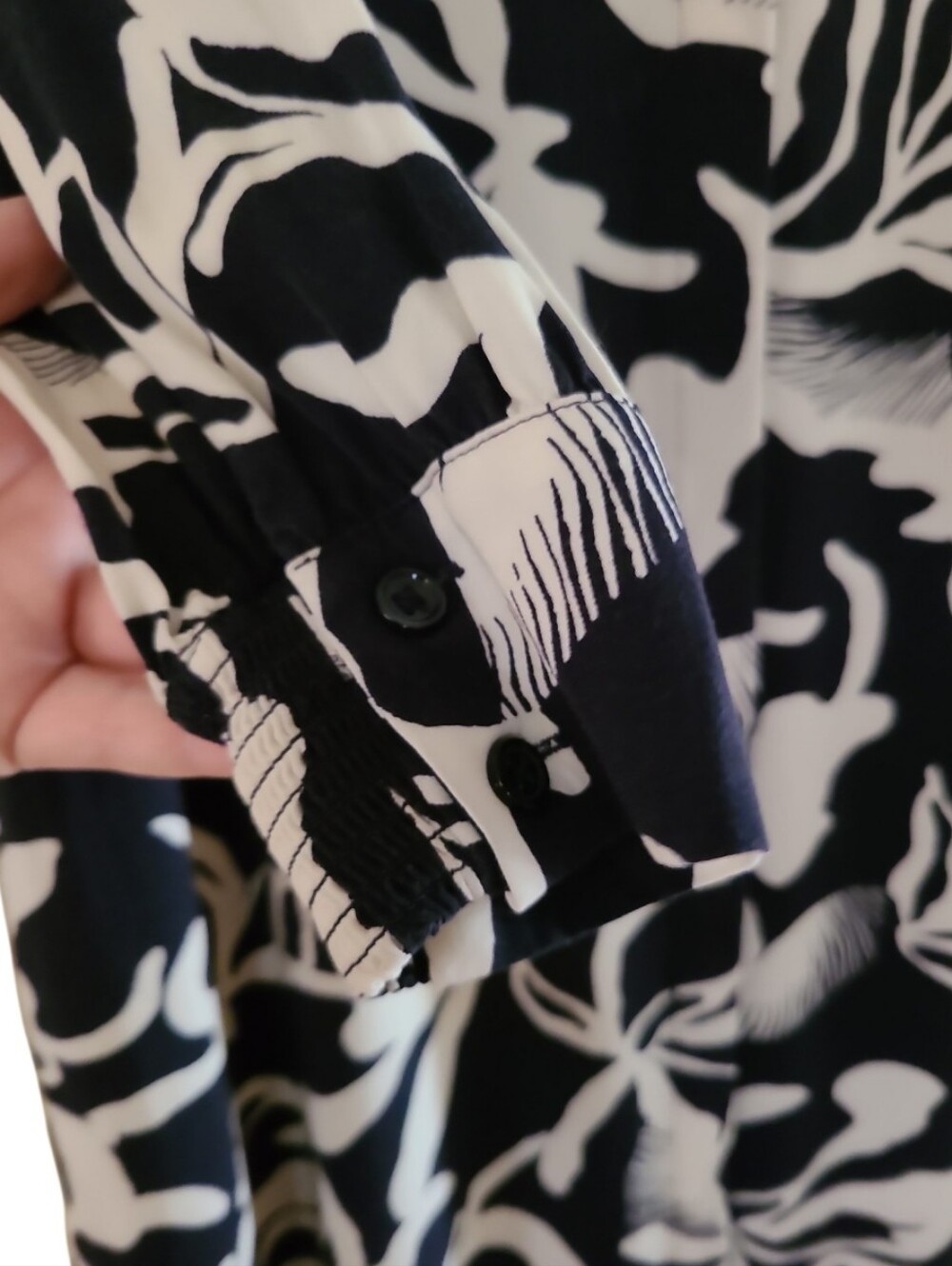 Chico's Foiliage Maxi Shirt Button-Front Dress Black White Longsleeve Pockets - Picture 7 of 17